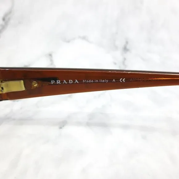 PRADA VPR51L 1BI-1O1 Eyeglasses Gold Brown Rectangular Full Rim Frames 52-18-135